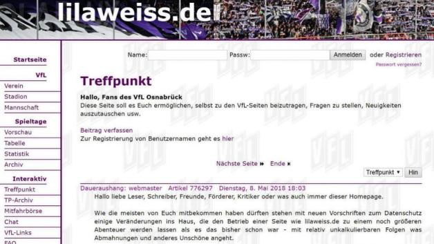 Seit April 1996 für VfL-Fans da: Das Forum „Treffpunkt“ auf der Internet-Seite lila-weiss.de., die der Exil-VfLer Jürgen Bartling von München aus ehrenamtlich betreibt. 