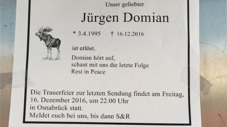 Am 16. Dezember geht Domian das letzte Mal auf Sendung. Zwei Osnabrücker „Hackfleischlover“ laden zum gemeinsam Rudelgucken ein. 