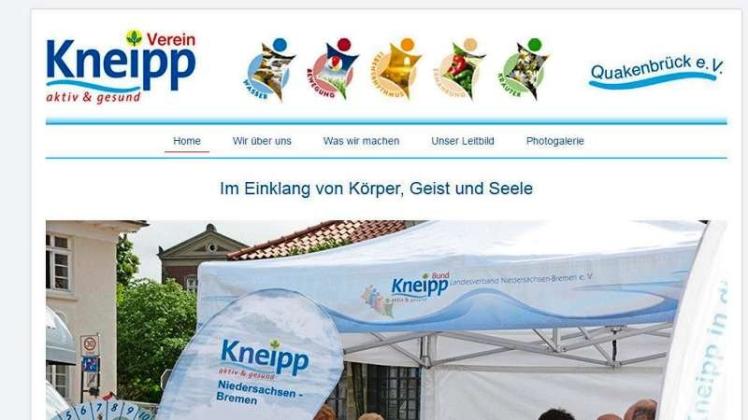 Aktuell und übersichtlich ist die neue Internetpräsenz des Kneipp-Vereins Quakenbrück. Das Motto lautet: „Im Einklang von Körper, Geist und Seele“. Screenshot: NOZ