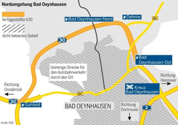 Die autobahnähnliche Nordumgehung verbindet die A2 bei Bad Oeynhausen mit der A30. Grafik: NOZ