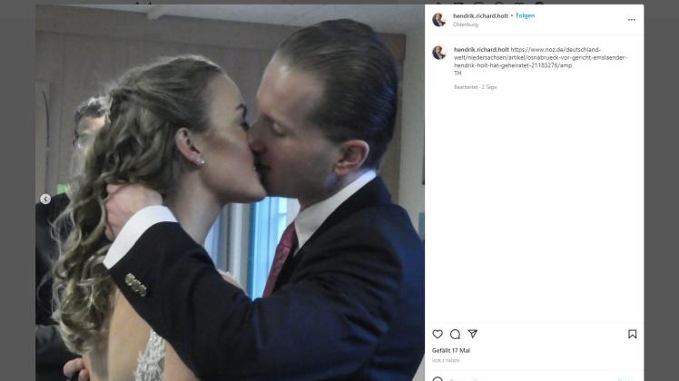 Hendrik Holt und Ehefrau Jana Holt nach der Vermählung in der JVA Oldenburg. Das Bild wurde auf dem Instagram-Profil unter den Namen von Hendrik Holt veröffentlicht.