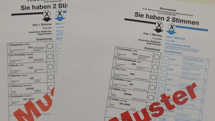 Die Musterwahlzettel für die Wahlkreise Unter- und Mittelems.