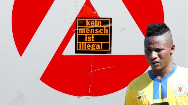 Suleiman Abdullahi verlor mit dem Abstieg von Eintracht Braunschweig seine Arbeitserlaubnis. So wie ihm erging es bereits vielen Nicht-EU-Ausländern. Fotomontage: Imago/Hübner/dpa