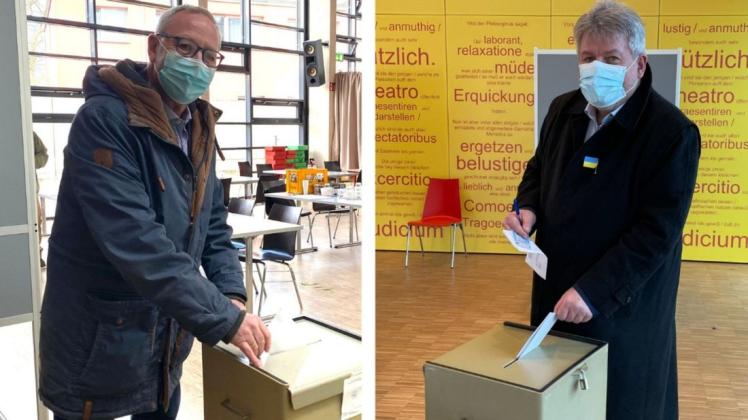 Amtsinhaber Niels Schmidt (links) bekam die meisten Stimmenprozente, Zweitplatzierter war Gernot Kaser. Beide müssen sich nun noch einmal dem Wählervotum stellen.