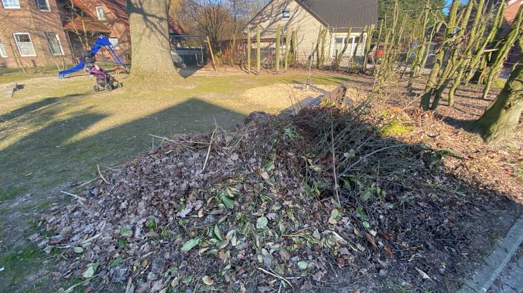 Den Spielplatz in der Bathmener Siedlung haben Unbekannte als Abladeplatz für Grünabfalle missbraucht. Am Dienstag wurde der große Haufen abgefahren. Den Spielplatz in der Bathmener Siedlung haben Unbekannte als Abladeplatz für Grünabfalle missbraucht. Am Dienstag wurde der große Haufen abgefahren.