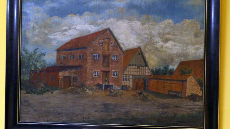 Das Gemälde der Rampendahlschen Mühle in Wimmer, die 1970 abgebrannt ist, stiftete Hanna Udich, die Witwe des letzten Müllers. Es hängt jetzt in der Wimmer Schule.