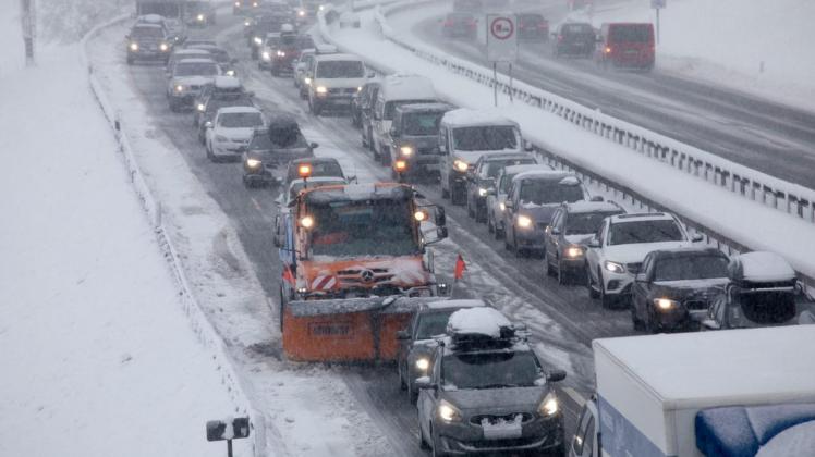 Stau auf der A8 bei Siegsdorf wegen umgestürzter Bäume. Foto: dpa/Bernd März
