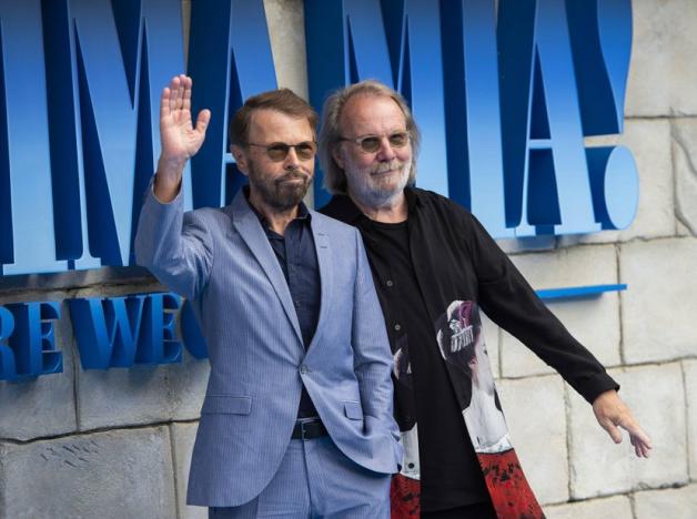 Benny Andersson und Bjorn Ulvaeus bei der Londoner Premiere des Kinofilms "Mamma Mia! Here We Go Again" 2018. Foto: imago/Landmark Media/Gary Mitchell