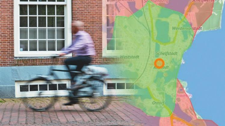 Die Stadtteil-Fahrradkarten zeigen, wie weit Fahrradfahrer in Schwerin in 20 Minuten kommen.