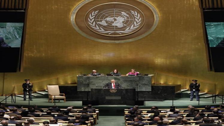 US-Präsident Donald Trump während seiner Rede vor der UN-Vollversammlung in New York. Foto:  Richard Drew/AP/dpa