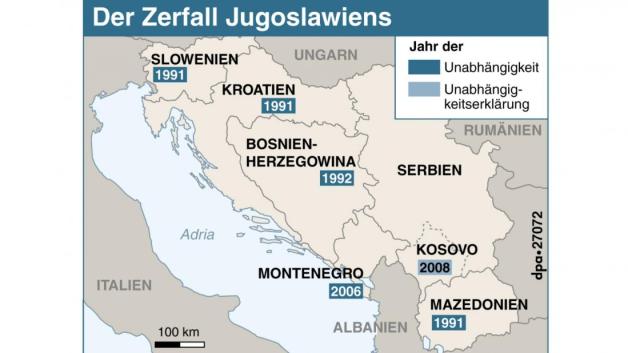 Karte zum Zerfall Jugoslawiens. Grafik: dpa