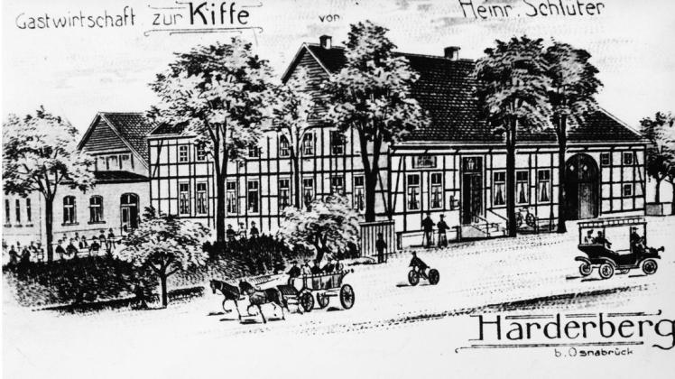 Auf dieser historischen Postkarte aus dem Archiv der NOZ, ist die Harderberger Gastwirtschaft "Zur Kiffe" um das Jahr 1907 zu sehen.