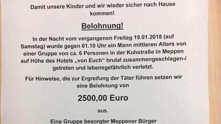 2500 Euro versprechen die unbekannten Bürger als Belohnung für Hinweise auf die mutmaßlichen Täter. 
