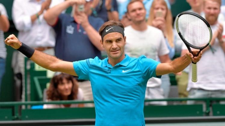 Nach einem Tennis-Krimi im Viertelfinale der Gerry Weber Open: Roger Federer. 