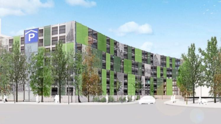 Bis November soll das neue City-Parkhaus am Stadtwall in Delmenhorst entstehen. Grafik: Schröder Architekten/Stadtwerke