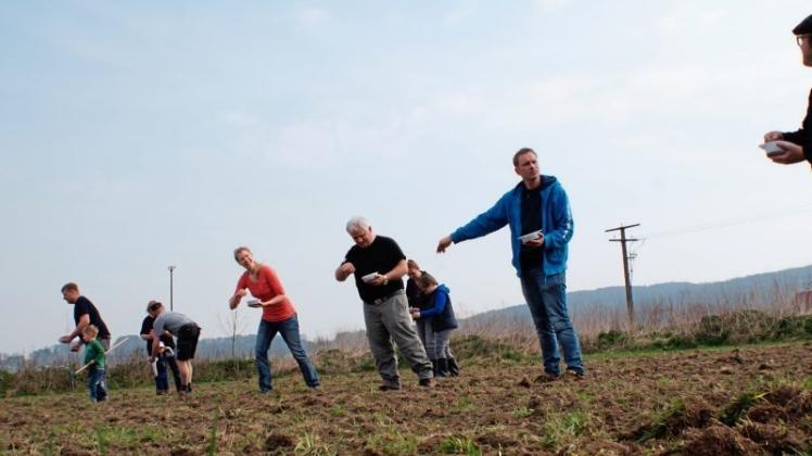 Helfer verteilten regionales Saatgut auf Flächen in Westerhausen. Fotos: Christina Wiesmann