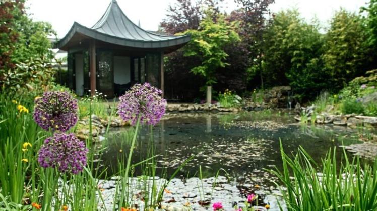 Der Pavillion ist der Hingucker im Garten von Peter Langer und seiner Frau Kyung Ok in Hasbergen. 