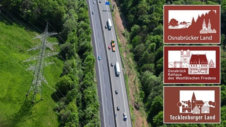 Entlang der Autobahn 30 preisen in der Region Osnabrück neun Schilder touristische Attraktionen an. 