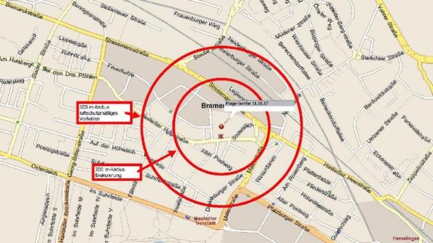 Hier wurde die Bombe gefunden. Karte: Polizei Bremen