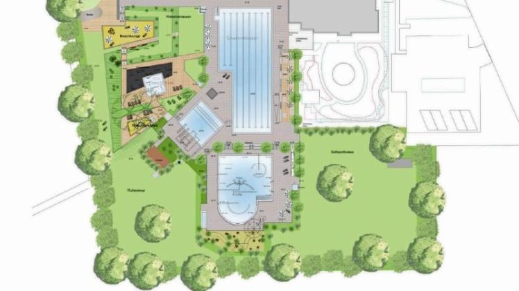 So könnte das Ganderkeseer Freibad künftig aussehen. Grafik: Schröder Landschaftsarchitekten &amp; Ingenieure