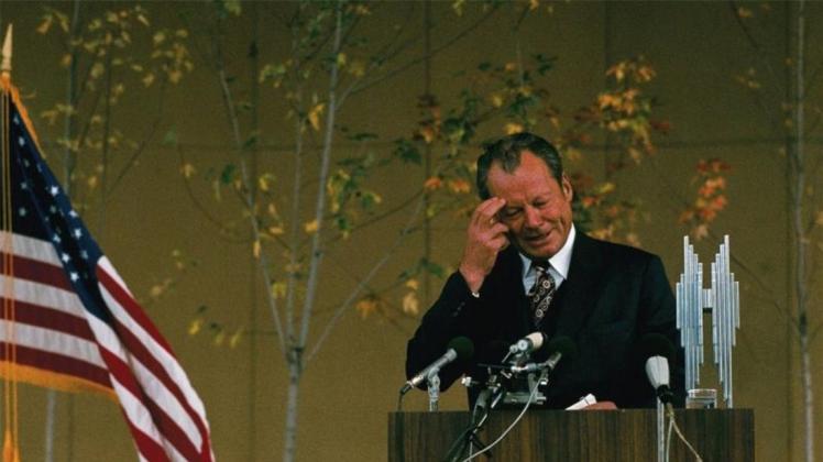 Willy Brandt während einer Rede (undatiert). Foto: Alfred Hennig