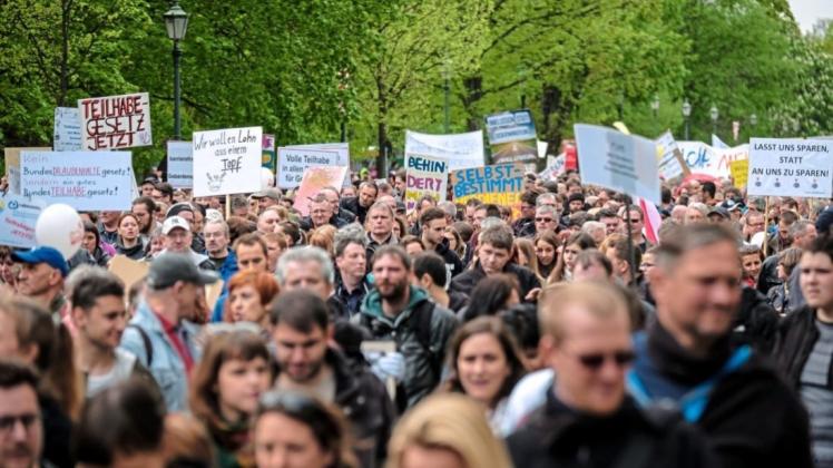 Protest am 4. Mai in Berlin für ein gutes Teilhabegesetz und gegen Barrieren. 
