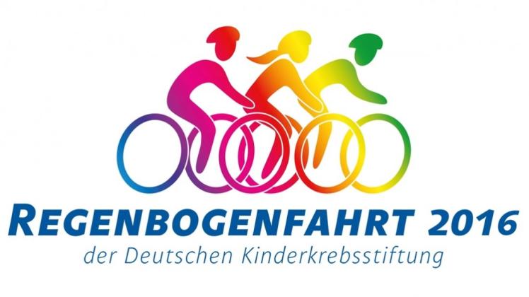 Die Regenbogenradler sind unter einem farbenfrohen Logo auf Tour. Logo: Deutsche Kinderkrebsstiftung