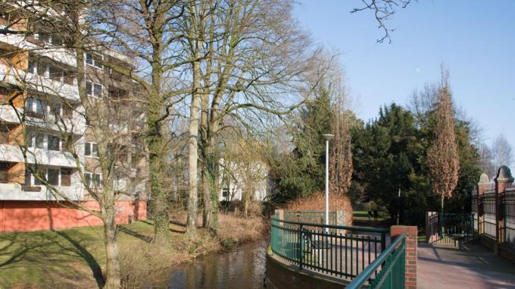 Beim Wollepark wird die Stadt laut Bianca Urban zur Gestalterin. Das Nordwollegelände – die Lahusenvilla ist hinter den Bäumen zu erkennen – ist für sie eines der baulichen Highlights der Stadt.
