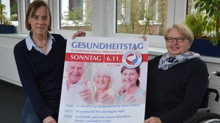 Sabine Bretzke (l.) und Doris Josquin stellen das Programm für den Gesundheitstag am 6. November im Rathaus Ganderkesee vor. Sabine Bretzke (l.) und Doris Josquin stellen das Programm für den Gesundheitstag am 6. November im Rathaus Ganderkesee vor.