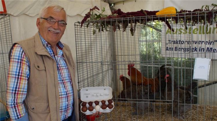 Züchter Ewald Steuve präsentierte seine französischen Marans-Hühner den Besuchern der Elsetal-Geflügelschau. Charakteristisch für die Rasse sind die dunkelbraunen Eier.

            
