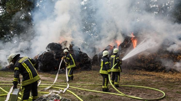 Rund 200 Rundballen sind in Flammen aufgegangen.