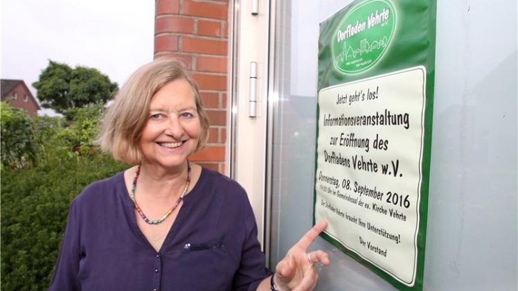 Vorsitzende Inge Drachenberg setzt darauf, dass jetzt nach den Ferien noch die fehlenden Anteile zur Finanzierung des Dorfladens im Gebäude der ehemaligen Sparkasse Vehrte zusammenkommen. 