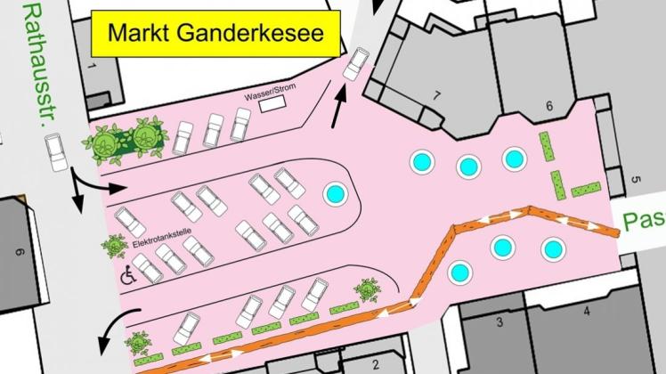 Viel Parkraum und Platz für Veranstaltungen: So stellt GanterMarkt sich die Gestaltung des Neuen Markts vor. Entwurf: Manfred Neugebauer
