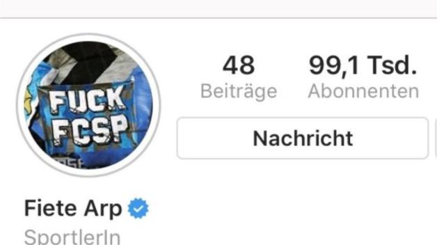 Mit diesem vorübergehenden Profilbild auf Instagram heizte Fiete Arp die Stimmung vor dem Hamburger Derby unnötig an. Foto: Instagram/f.arp10