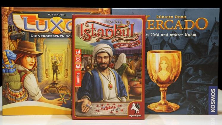 Drei Spiele von Rüdiger Dorn: Luxor, Istanbul – Das Würfelspiel und Mercado. Foto: Karsten Grosser