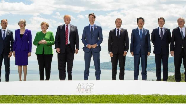 Zu Beginn des G7-Gipfel war noch alles in Ordnung. Das Gruppenbild der Teilnehmer. Foto: picture alliance/dpa