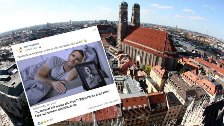 Im Frühjahr 2017 machte sich der "Postillon" über Björn Höcke lustig – auch die Münchner Polizei liest mit. Foto: dpa/Facebook/Montage