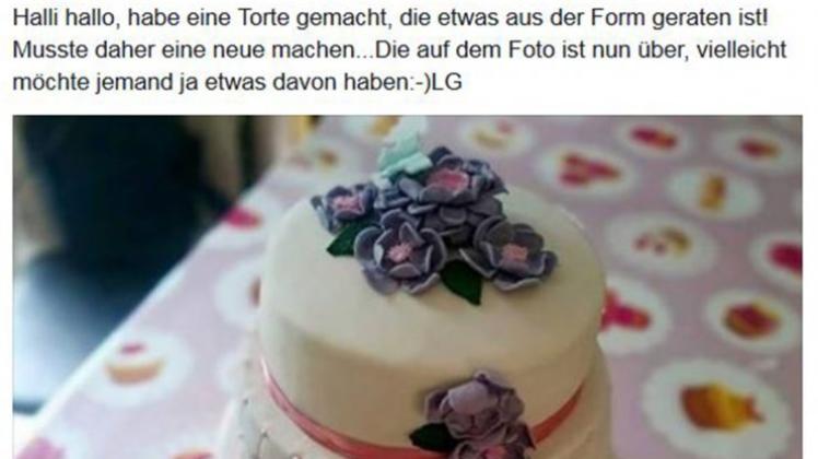 Stefanie Schwolow hat etwas „schief“ gebacken und die Torte deshalb an Delmenhorster Naschkatzen verschenkt. Screenshot: Facebook