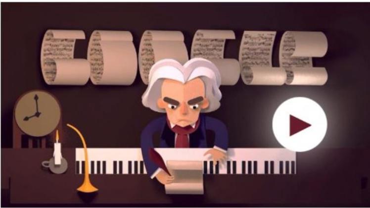 Ludwig van Beethoven wurde am 17. Dezember 1770 getauft. Google spendiert ihm dafür ein Doodle. Screenshot: NOZ/Google