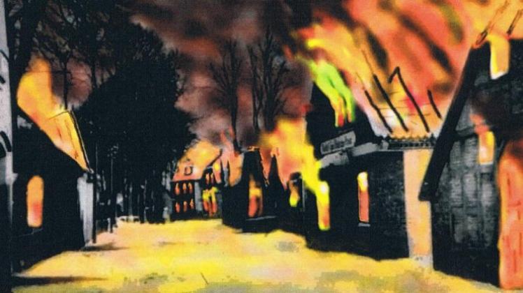 Das Inferno der Kämpfe um Ganderkesee im April 1945 hat Heinz-Günther Vosgerau künstlerisch verarbeitet. Bildvorlage: Werner Lüdeke