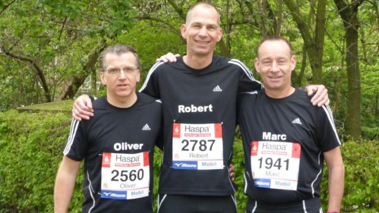 Erschöpft, aber glücklich im Ziel: Marc Möller, Robert Oestmann und Oliver Respondek (von links). 