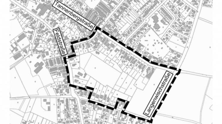 In Teilen dieses Gebietes in Delmenhorst ist ein Neubaugebiet geplant. Viele private Flächen werden jedoch auf Wunsch der Eigentümer ausgeklammert. Vorlage: Stadt Delmenhorst