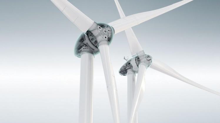Die angekündigten Modelle E-141 EP4 und E-103 EP2 des Windkraftanlagenherstellers Enercon in einer Computerdarstellung. Abbildung: Enercon