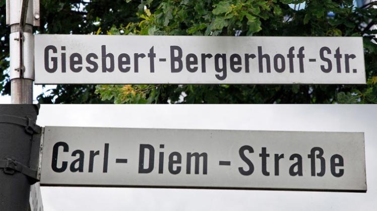 Zwei der fast 1500 Straßen in Osnabrück sind nach Nationalsozialisten benannt: die Carl-Diem-Straße in Wüste und die Giesbert-Bergerhoff-Straße in Atter. Fotos: Klaus Lindemann Zwei der fast 1500 Straßen in Osnabrück sind nach Nationalsozialisten benannt: die Carl-Diem-Straße in Wüste und die Giesbert-Bergerhoff-Straße in Atter. Fotos: Klaus Lindemann