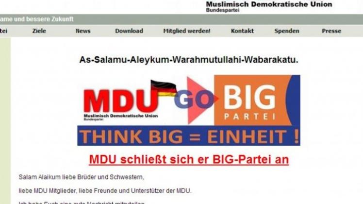 Die Muslimisch Demokratische Union (MDU) hat sich aufgelöst. Screenshot/NOZ: www.mdu-niedersachsen.de