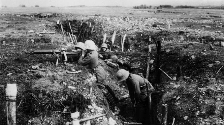 Deutsche Soldaten während der Marneschlacht im Ersten Weltkrieg. 