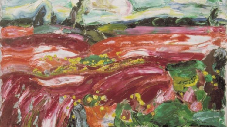 Worpsweder Landschaft als expressiv zerwühlte Motivmasse, ganz ohne weiße Birken: Willy Dammaschs 1931 entstandenes Gemälde „Moorwiesen“. © Privatbesitz