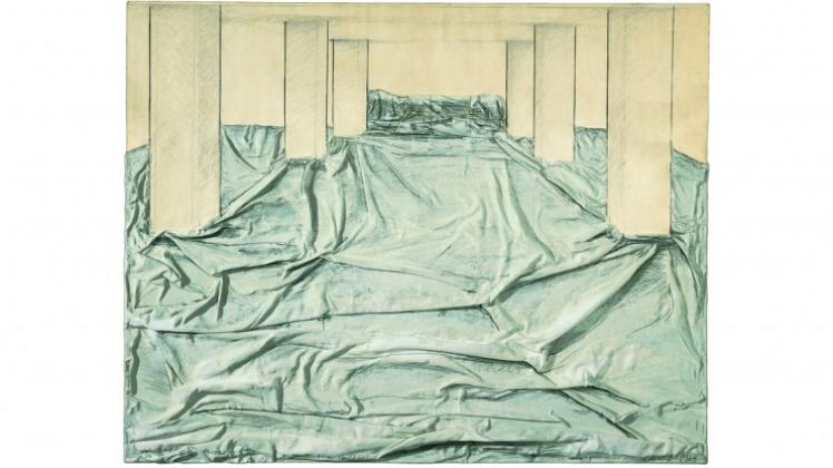 Wie ein Sturzbach aus Stoff: Christos „Wrapped Floor (Project for Chicago)“, 1968. © 
