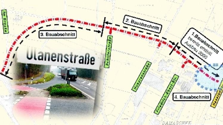 In mehreren Abschnitten soll die Ulanenstraße bis 2013 ausgebaut werden. Grafik: Stadt Lingen/Heiner Wittwer