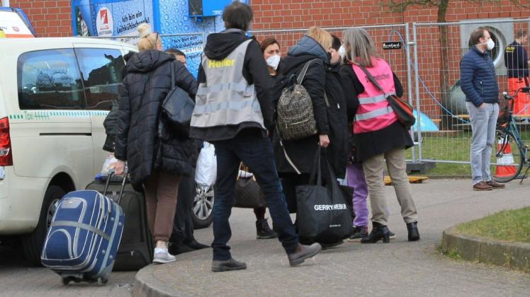 Ankunft von Kriegsflüchtlingen aus der Ukraine am 18.03.2022 in der temporärer Unterkunft in Ahrensburg.